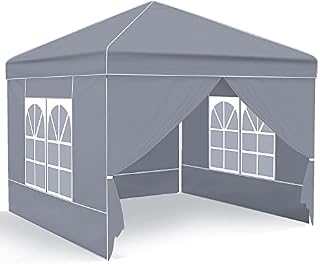 Gazebo, Ej.Victor Pop Up Gazebo 2.5 x2.5 with 4 Sides and Windows Sun Protection for Gardon Tent, Party, Stall, Outdoor Craft Show, Farmers Markets-Grey
