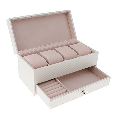 Boîte de montre pour hommes en cuir PU à 4 fentes avec tiroir de rangement