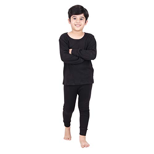 Splash (Jacquard Full Sleeve Kids (Unisex) Round Neck Winter Wear Black Thermal Set - Top and Lower for Boys and Girls (60cm-3 Years to 4 Years)