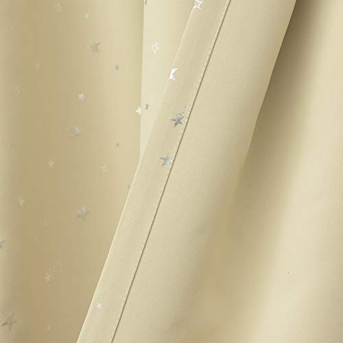 Best Home Fashion Star Print Thermal Insulated Blackout Curtains - Antique Bronze Grommet Top - Beige - 52" W X 63" L - (Set Of 2 Panels) #TOP5
