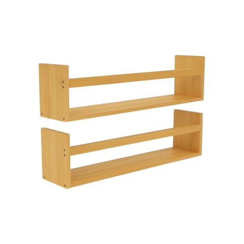 THINIA HOME - Estantes Flotantes de Bambú Natural, Baldas de Pared Reversibles para Cocina, Baño o Salón, Estilo Nórdico, 50x10x14 cm, Pack 2