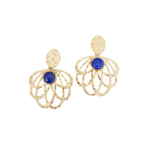 Boucles d'oreilles en acier inoxydable doré texturé et lapis lazuli