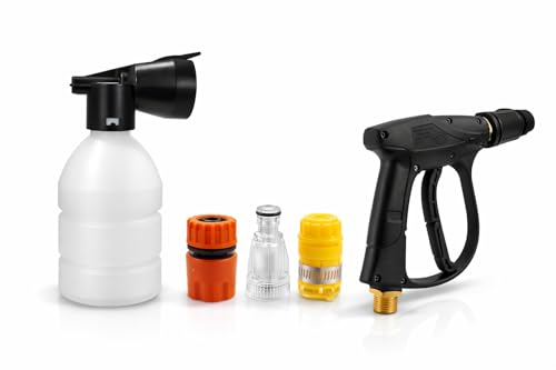 Image of KISAN High Pressure Washer Gun with Foam Cannon Bottle, Quick Connector & Water Filter Set - Compatible Pressure Washer Spray Gun Kit for Car Wash, Bike, Floor & Garden Cleaning