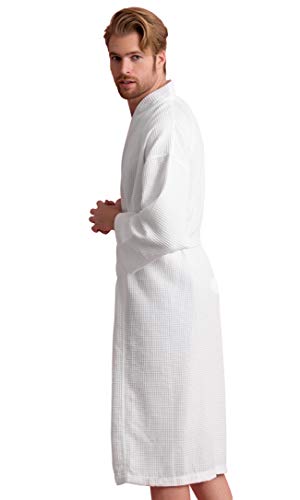 Soft Touch Linen Handsome Waffle Spa Bathrobe for Men. Luxurious Square Pattern Premium Cotton2