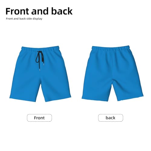 Solid Color Blue Youth Beach Pants, Soft and Breathable, with Drawstring Waist, Suitable for Sports and Leisure.2