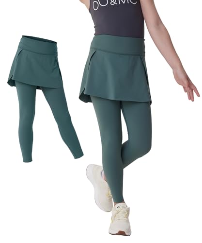 Girls Skirted Leggings with Pockets Athletic Tennis Skorts Stretchy Kids Yoga Pants with Ruffle Skirt