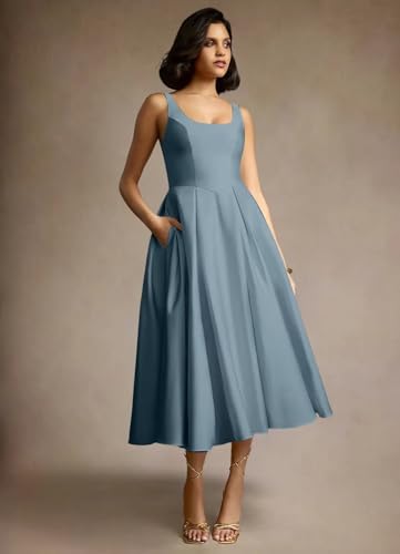 Women's Straps Prom Dress A-Line Pleated Satin Pleated Formal Dress with Pockets 2025 LN1123