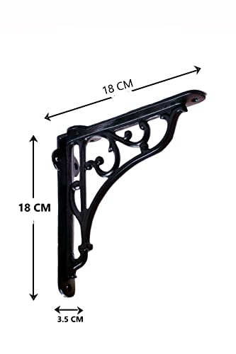 Image of GHAR DWAR Metal Handcrafted Shelf Bracket for Floating Shelves L Angle Decorative L Shaped Corner Brace Joint Heavy Duty Wall Mounted Shelf Supporter Brace Holder (Black, Pack of 4)