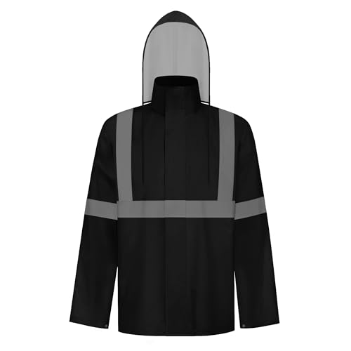 Image of TCCFCCT Hi Vis Rain Jacket Rain Suits for Men Waterproof, High Vis Rain Coat with Hood, High Visibility Rain Gear for Safety Work, Class 3 Reflective raincoat for Outdoor Activities, L-XL Black NP