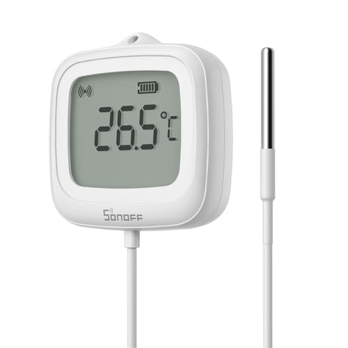 SONOFF SNZB-02LD Zigbee Waterproof Temperature Sensor with 1.5M Stainless Steel Probe LCD Display -40~115C Range APP Monitoring Magnetic Mount Works with Zigbee Hub