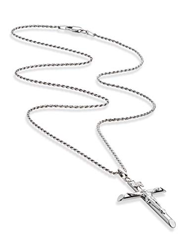 Miabella Rhodium Plated 925 Sterling Silver Small or Large Crucifix Necklace for Men Women, Cross Pendant with Rope Chain, Made in Italy2