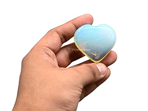 Image of Crystal Heaven Opalite Crystal Heart Palm Pebbles Stones For Anxiety Stress Relief Massage - Aaa Grade Original Healing Gemstone Agate Heart Palm Stone For Yoga Meditation Spiritual