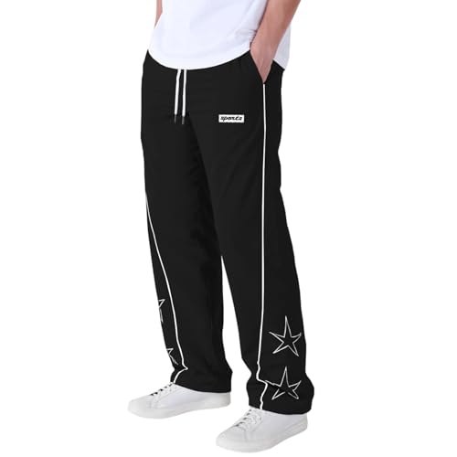 FQZWONG Men's Side Star Casual Pants Y2K Lightweight Sweatpants Drawstring Dance Pants Baggy Fashion Straight Leg Pants