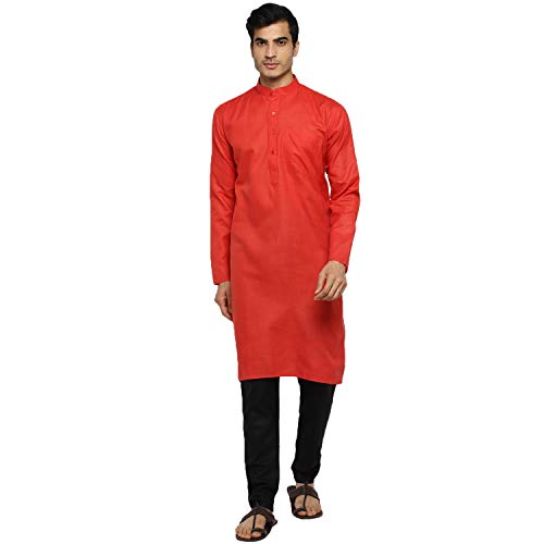 Image of Royal Kurta Men's Cotton Knee long full Sleeve Solid Straight Kurta Pyjama Set