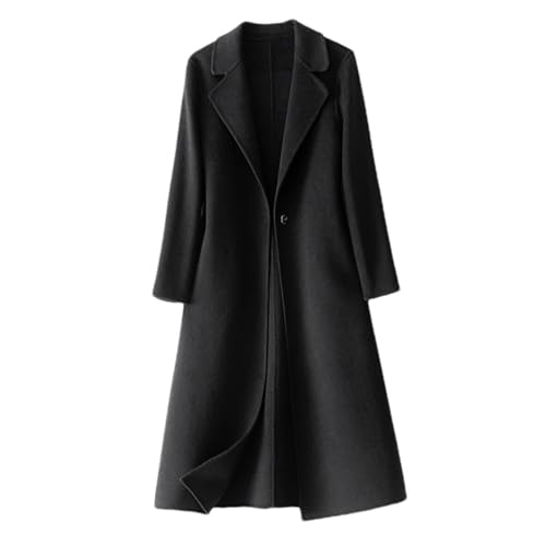 Women's Winter Cashmere Wool Pea Coat - One Button Warm Woolen Outerwear Elegant Wool Peacoat Open Front Long Jacket