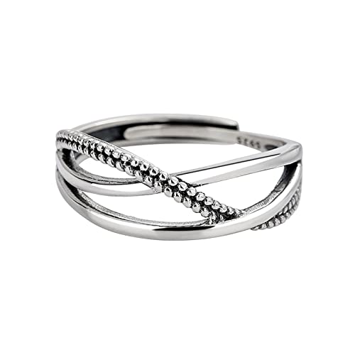 Bague Réglable en 925 Argent : Éclat Vintage et Lignes Entrelacées KnSam