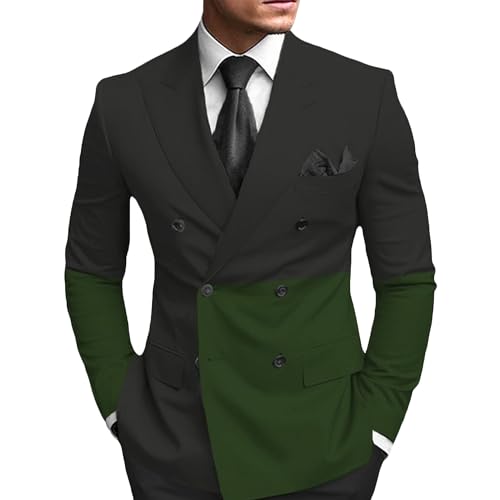 Men's Color Block Versatile Blazers Print Slim Fit Plaid Suit Jacket Business Formal Double Breasted Sport Coat