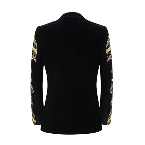 Mens Velvet Tuxedo Jacket with Gold Embroidered Slim Fit Single Breasted Paisley Blazer for Wedding Prom Party2