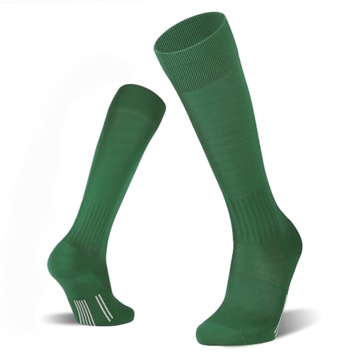 FITRELL 2/3 Pack Soccer Socks Baseball Softball For Youth Kids Boys Girls Over-The-Calf Football Socks for Adult Men Women Small Dark Green*2