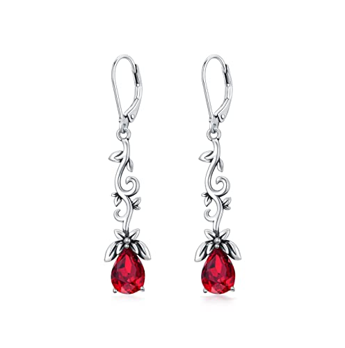Red Earrings For Women 925 Sterling Silver Vintage Oxidized Branches Dangle Drop Leverback Earrings With Simulated Ruby Crystal, Earrings Gifts For Women #TOP29