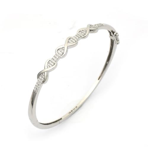 Image of MAIRA 925 Sterling Silver Pure Rhodium plated Swiss Zirconia Studded hypoallergenic Infinity Heart Kada Bracelet Bangle Jewellery | Valentine Gift for Women | Anti Tarnish Kada