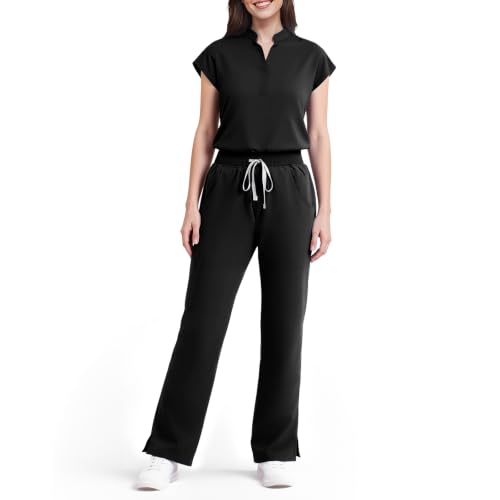 Dvoliaw Scrubs for Women Set Sleeveless 9-Pocket Straight Leg Yoga Waist