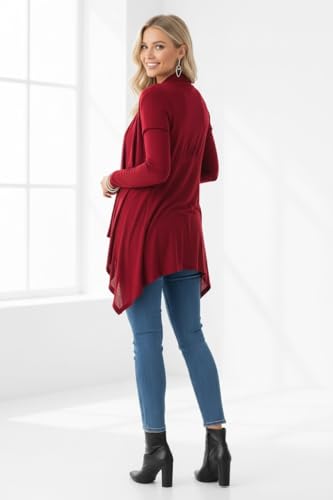 Image of ToBeInStyle Womens Open Front Long Sleeve Lightweight Asymmetrical Draped Cardigan with Side Pockets