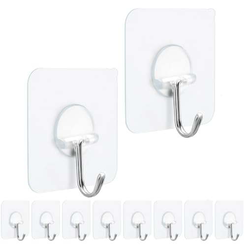 FOTYRIG Adhesive Hooks Heavy Duty, 15lb(Max) 180 Degree Rotating Wall Sticky Hooks for Hanging Wall Hangers Without Nails Seamless Stick on Bathroom Kitchen Office Outdoors-10 Packs