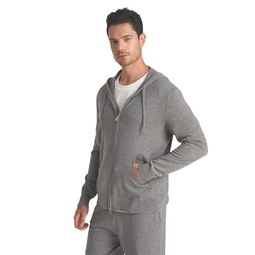 GreenMount Mens Cashmere Hoodie Cardigan with Double-way Zip Soft Warm Jogger Cardigan with Pocket for Men 37.5° Warm