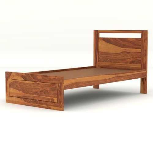 Image of Solid Sheesham Wooden Bed 6X4 Bed Single Bed Without Storage for Bedroom - Single Cot Wooden BedSingle Size for Living Room Guest Room - 12 Month Warranty (Theo Honey)