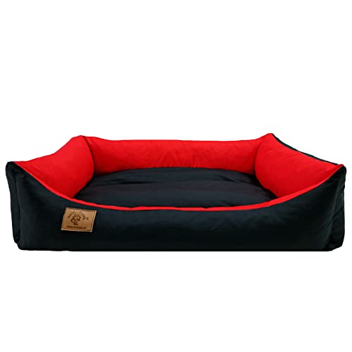 Hundebett Hundekissen Hundesofa Hundekorb Katzenbett Tierbett 90 X 60 cm , wasserdicht (Schwarz-Rot)