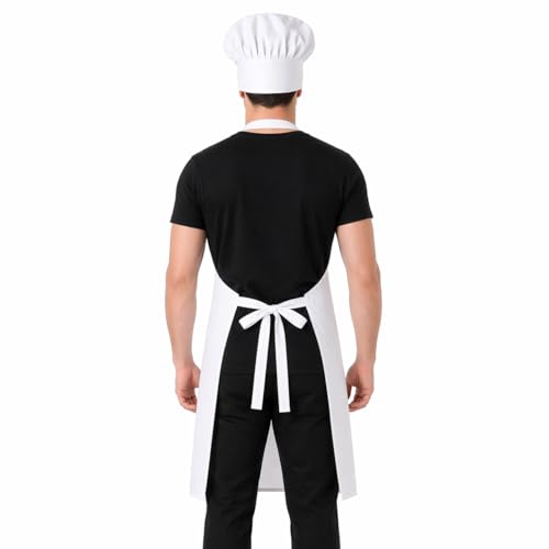 Image of KODENIPR CLUB Men's and Women's Hotel Kitchen Cloth Chef Apron with Cap (White).