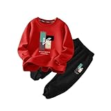 [YJSO] ベビー服 男の子 パーカー ロングパンツ 上下セット ベビー服 秋冬 男の子服 長袖 トップス プルオーバー ズボン セットアップ ジャージ 赤ちゃん服 かわいい 長袖シャツ レッド 130 トレーナー スウェットパンツ 2点セット 秋冬服