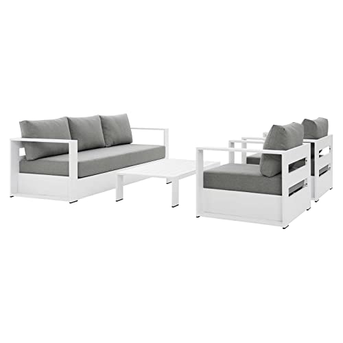 Image of Modway Tahoe Aluminum 4-Piece Outdoor Patio Set in White Gray