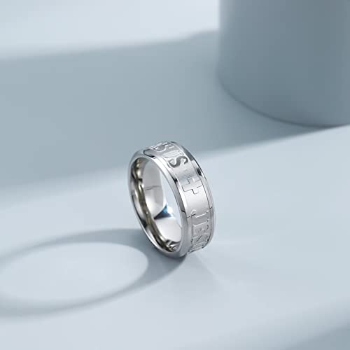 Adreamz 8mm Silver Mens Women Lord's Prayer Jesus Cross Stainless Steel Ring Cross Jesus Engraved Christian Religious Ring 12 - Thumbnail 3
