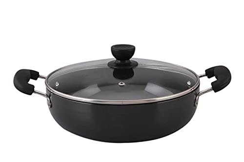 MUMMA LIFE Non-Stick Kadhai with Glass Lid (26 cm, Hammertone Finish, 3 Coat, 3mm Thickness), Aluminium (Black) - Image 2