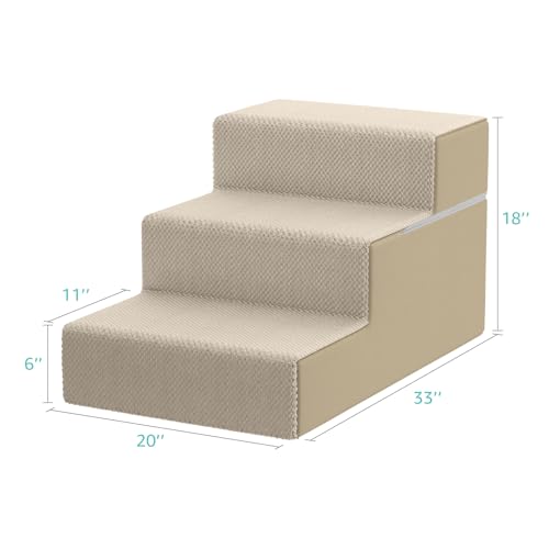 Image of YENING Large Dog Stairs for High Beds - Extra Wide Pet Steps for Large Dogs to Get on Tall Bed 3 Deep Step Cat Ramp for Couch Beige