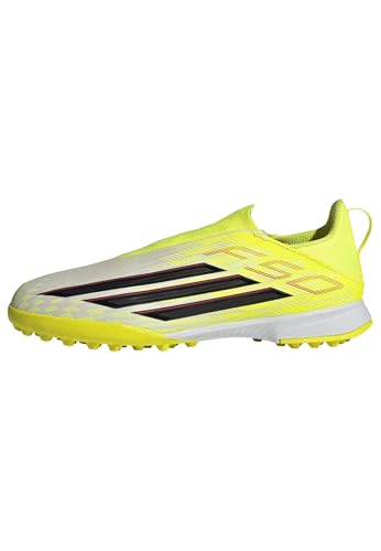 adidas Unisex niños F50 League Laceless Turf Football Shoes Kids, Team Solar Yellow 2/Core Black/Lucid Red, 37 1/3 EU