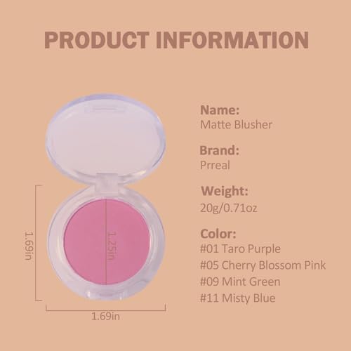 Prreal Matte Blusher, Highly pigmented Blush Powder, Natural-Looking Blusher, Breathable Blush Palette, Skin-Friendly Blusher for cheeks makeup #05 Pink - Image 8