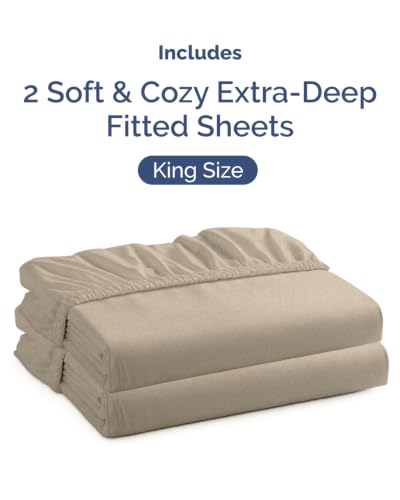 Image of CGK Linens 2 Pack Extra Deep King Fitted Sheets - Heathered Beige