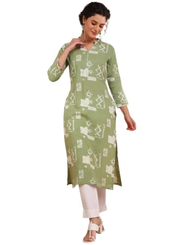 Image of Maaesa Women Printed Rayon Slub Straight Kurta