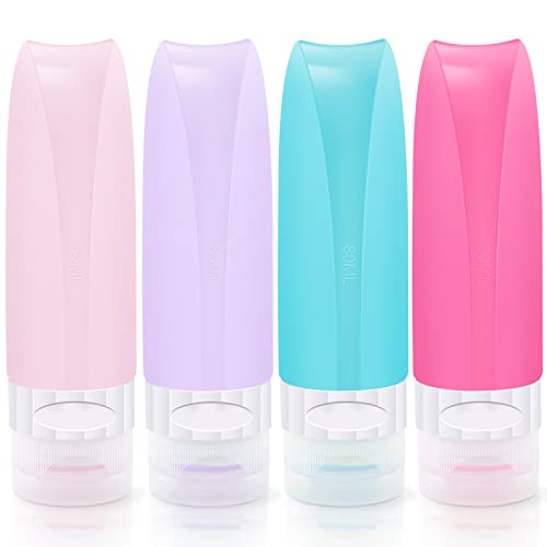 Silikon Reiseflaschen Set, 4 Stück 80ml Auslaufsicher Nachfüllbare Reise Container und Portable Reise Toilettenartikel Set, für Shampoo, Toilettenartikel, Lotion, Conditioner Cover