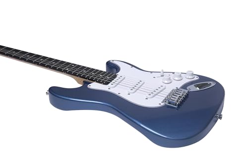 Eko Guitars – Chitarra Elettrica ST‑100 3/4, Corpo Pioppo, Manico Acero, Tastiera Wpc 21 Tasti, 3 Pickup Single‑Coil, Ponte Tremolo, Scala 580 Mm, Colore Metallic Blue - 3