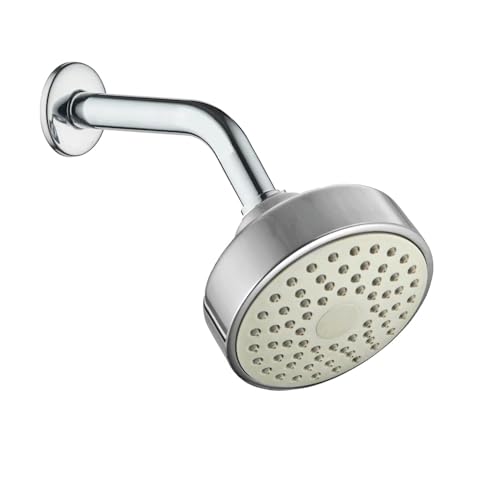 Image of HOUZA Square Shower Head for Bathroom | 4 Inch Single Flow Overhead Shower with Arm | Adjustable Bathroom Shower with Even Water Flow & Rust Resistant | Anti-Clog Silicone Nozzles for Wall Mounting