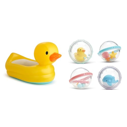 Image of Munchkin® Duck™ Inflatable Baby Bathtub with White Hot® Heat Alert & Float & Play Bubbles™ Baby and Toddler Bath Toy, 4 Count