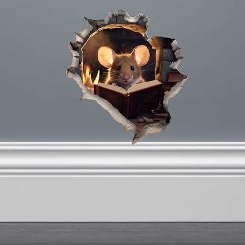FHJ1376: Mouse Hole In Wall 3D Prank Sticker - Funny Peel And Stick Decal - Premium Quality Vinyl Bumper Stickers 2-Pack | 5-Inch on Widest Side | Made in USA