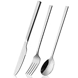 vajilla elegante, Juego de cubiertos acero inoxidable 18 piezas for uso doméstico - Vajilla occidental con cuchillo, tenedor y cuchara Diseño sencillo, fácil limpiar, for 6 personas, color plateado