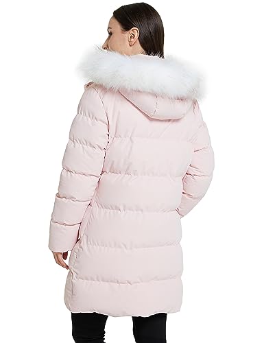 WenVen Women's Winter Puffy Coat Parka Jacket with Faux Fur Hood (Pink, M)