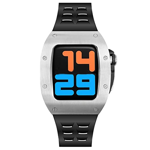 Modifier Apple Watch en montre de luxe : Kit boîtier métal 45mm et bracelet silicone blanc