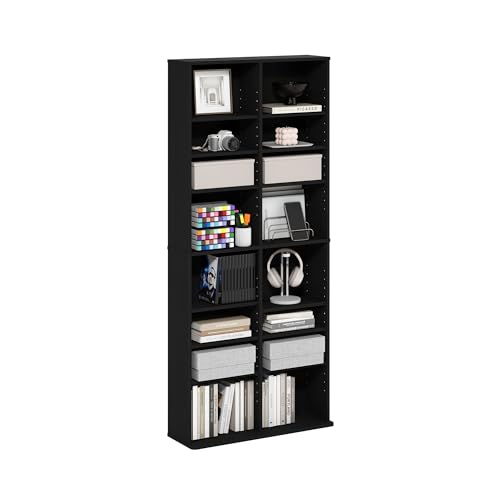 Image of Furinno Jaya DVD Shelf, 16-Shelf Wide CD Rack, Media Shelf with Adjustable Shelves, 8 x 2 DVD Storage Cabinets for CD Bluray Game Disc, Easy Assembly, for Living Room, Home Office, Americano